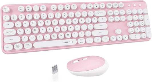 UBOTIE Colorful Wireless Keyboard and Mouse Combo (Pink-White)