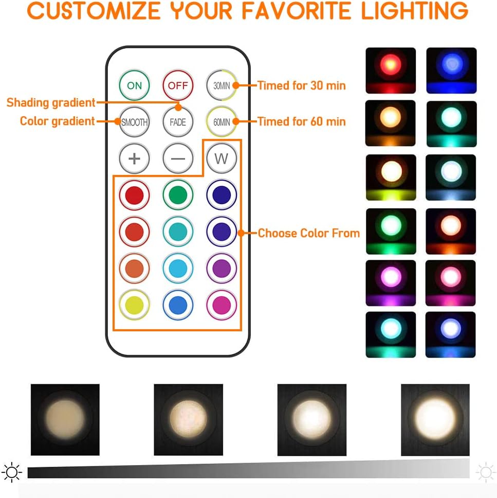 LED Puck Lights with Wireless Remote, 13 Colors RGB Dimmable Under Cabinet, Battery Powered Color Changing, Party Atmosphere for Kitchen Closet Counter, 6 Pack