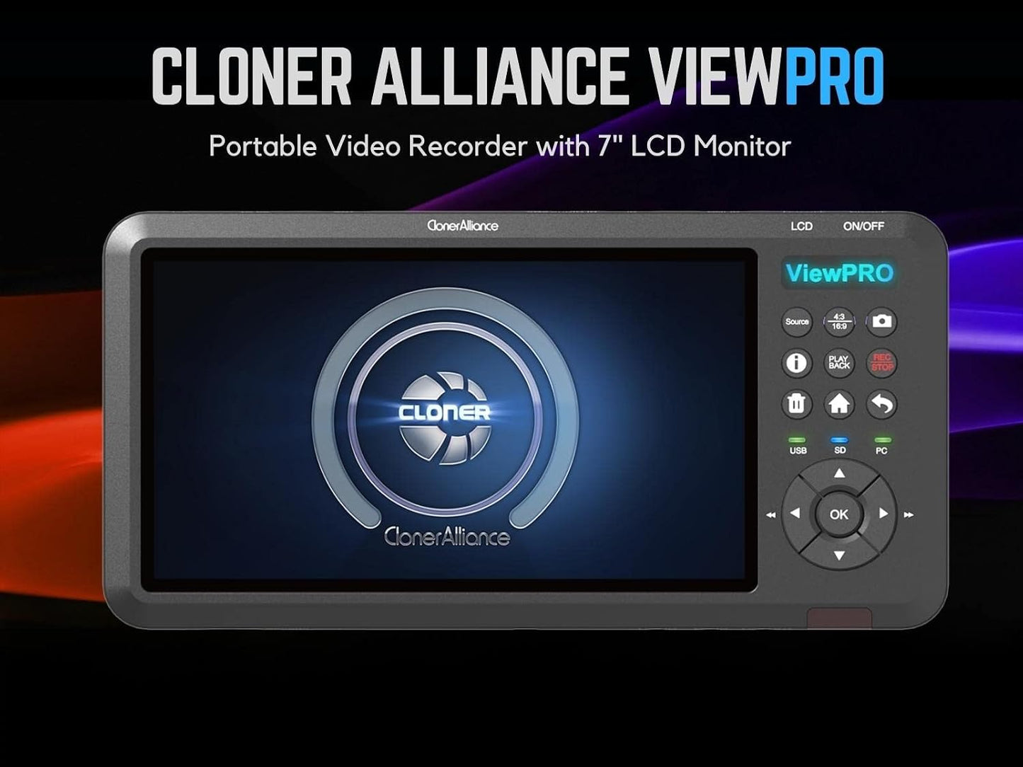 ClonerAlliance ViewPro, Portable 1080p@60fps HDMI Video Recorder and Playback with 7" LCD, AV/VGA/YPbPr Inputs. Schedule Recording. No TV is Required.