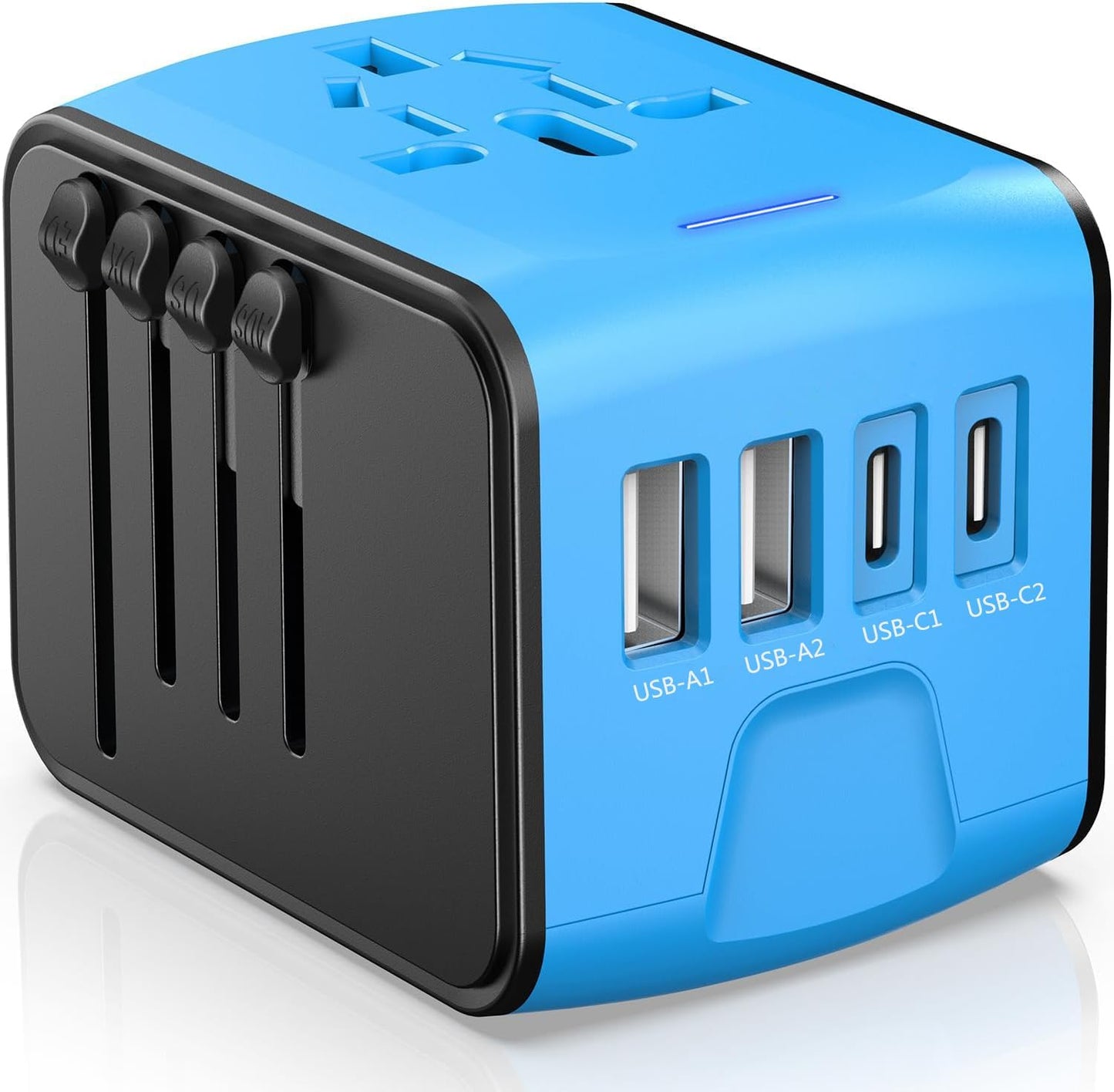 Universal Travel Adapter, 2 USB-C & 2 USB-A Ports, 2500W AC Outlet | All-in-One International Plug Adapter, EU/US/UK/AU Plugs, Compact Worldwide Travel Charger for Trips in 200+ Countries