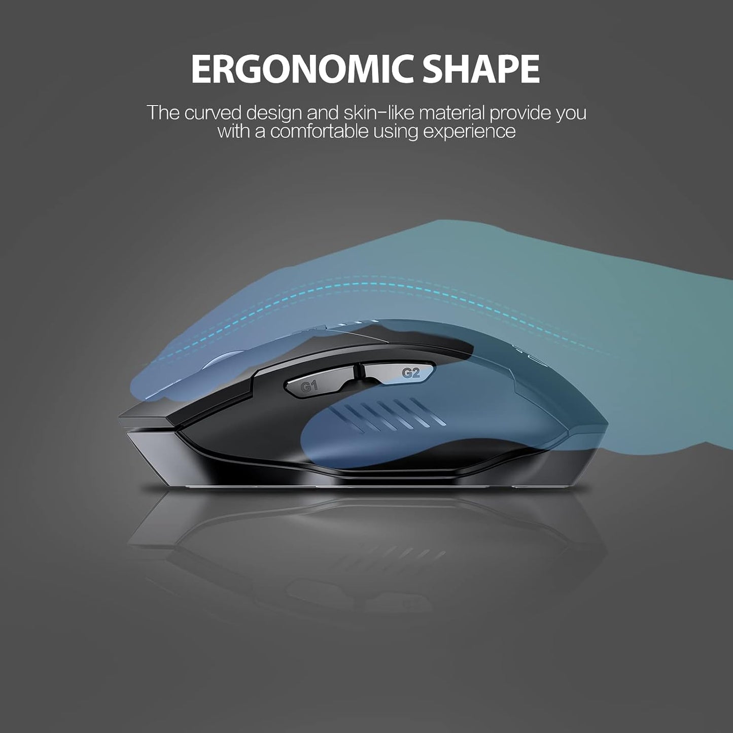 INPHIC Wireless Mouse Rechargeable, Battery Visible, 2400 DPI, 6 Buttons, Ergonomic Large Mouse for Laptop, Computer, Mac, PC etc.