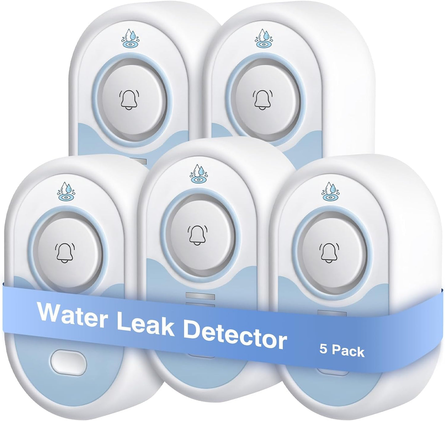 Water Leak Detector 5 Pack, 5-Year Battery Life, Water Alarm with Low Battery Warning, 100dB Loud Sound and Self-Test Function, IP66 Waterproof for Home Basement Kitchen(Not Support Wi-Fi)