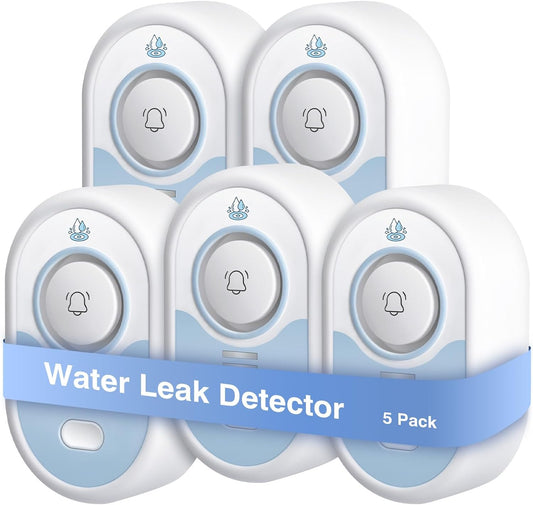 Water Leak Detector 5 Pack, 5-Year Battery Life, Water Alarm with Low Battery Warning, 100dB Loud Sound and Self-Test Function, IP66 Waterproof for Home Basement Kitchen(Not Support Wi-Fi)