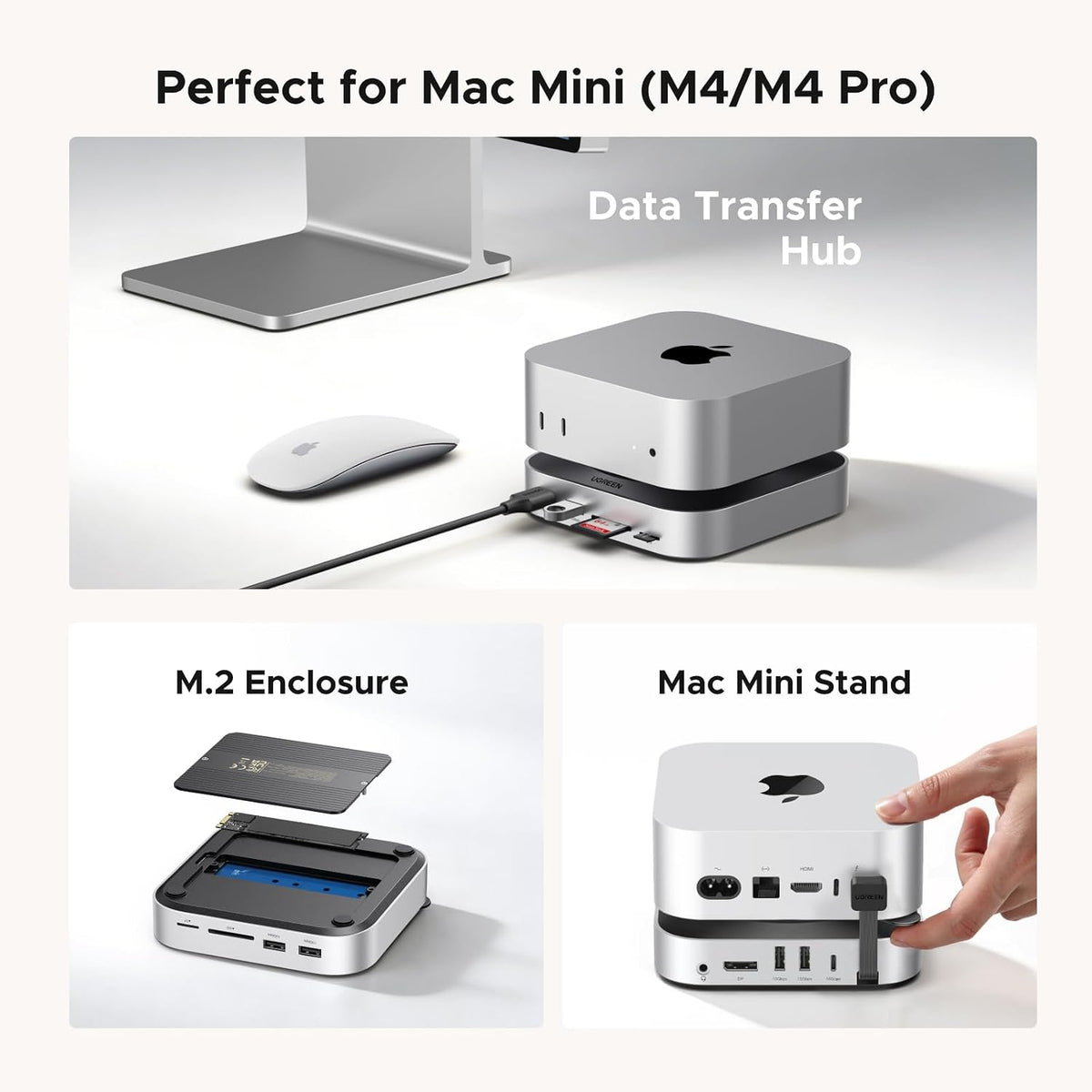 UGREEN Mac mini M4 Dock DP Hub 4K@144Hz with NVMe Enclosure | 10G USB-A/C, SD/TF slots, audio port, M.2 NVMe enclosure, for Mac mini M4/M4 Pro 2024