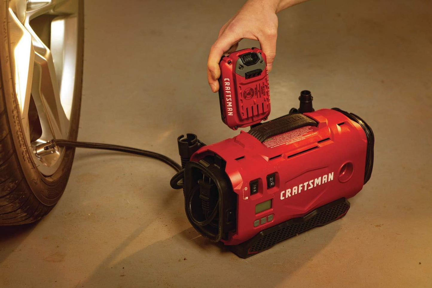 CRAFTSMAN V20 Tire Inflator Portable Air Compressor, Car Air Pump, 3 Modes Tire Pump: Cordless, 120V Corded, and 12V Car Adapter, Battery Sold Separately (CMCE520B)