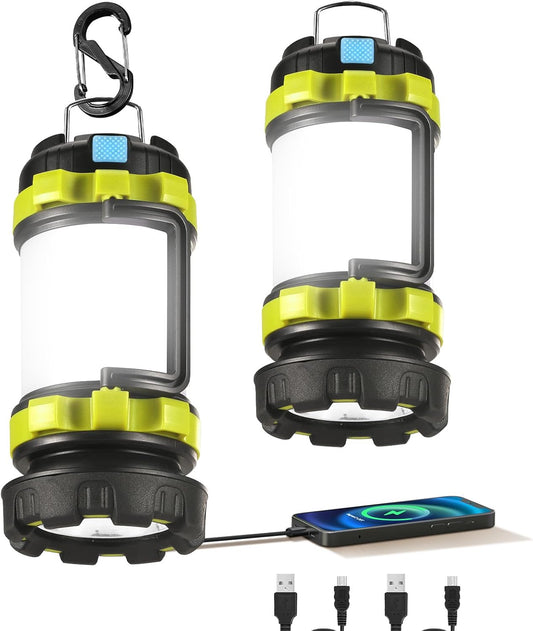 Consciot 2 Pack LED Camping Lantern Flashlight Rechargeable, 6 Light Modes | 3600mAh Portable Battery Pack, IPX4 Waterproof Camping Lights, USB C, Torch for Hurricane, Emergency, Survival Kits