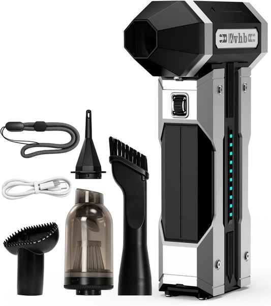 Compressed Air Duster - 130000RPM Brushless Motor Electric Air Duster, 10-Speed Adjustable, 8000mAh Rechargeable Cordless Mini Blower with LED Light for PC, Computer Keyboard,Electronics Cleaning