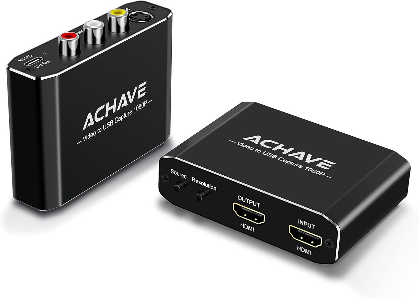 ACHAVE Video to USB Audio Video Capture with HDMI Output,VHS to Digital Converter-Input HDMI, AV, RCA, S-Video, VCR, VHS, Camcorder, Video8, Hi8, DVD, Gaming Systems - USB-C Plug & Play