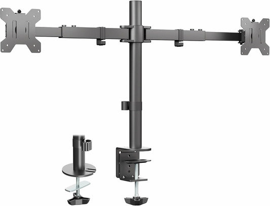VIVO Dual LCD LED 21 to 32 inch Monitor Desk Mount, Heavy Duty, Adjustable Telescoping Arms, Flush Wall Setup, Fits 2 Screens, Black, STAND-V002E