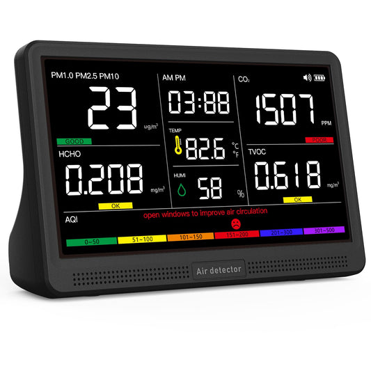 16 in 1 Air Quality Monitor Indoor 7" Wildfire CO2 Monitor, 9 AQI+7 Alerts