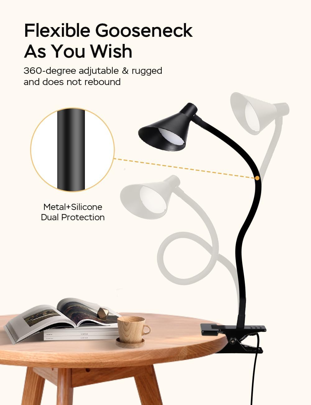 LiFMIRA Clip on Light USB Reading Light Desk Lamp 3 Color Modes Black | 10 Brightness Levels Eye Care Clamp Light Flexible Dimmable Reading Lamp Clip on Lamp for Bed Headboard Desk Bedside Dorm