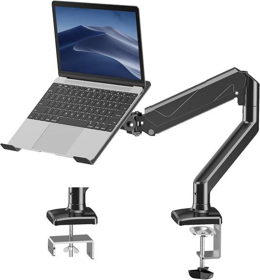 Laptop Stand Desk Mount, 2 in 1 Function, Single Monitor Mount | Fits Max 17" Notebook and 32" Computer Screen, Gas Spring Arm with Laptop Tray, Holds up to 17.6lbs
