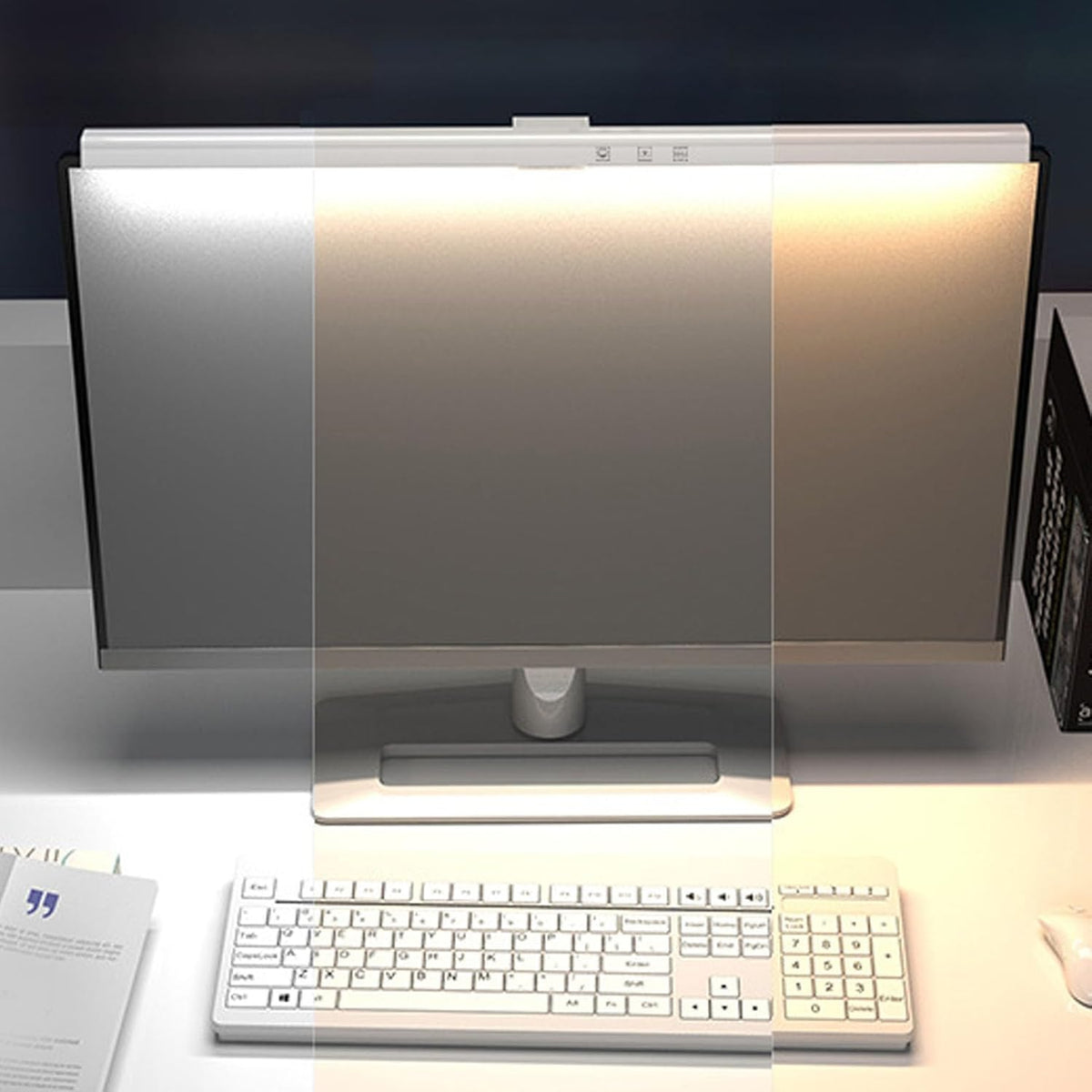 Pomya LED Computer Monitor Lamp, Computer Monitor Light Bar 3 Color Temperature ABS for Home (White)