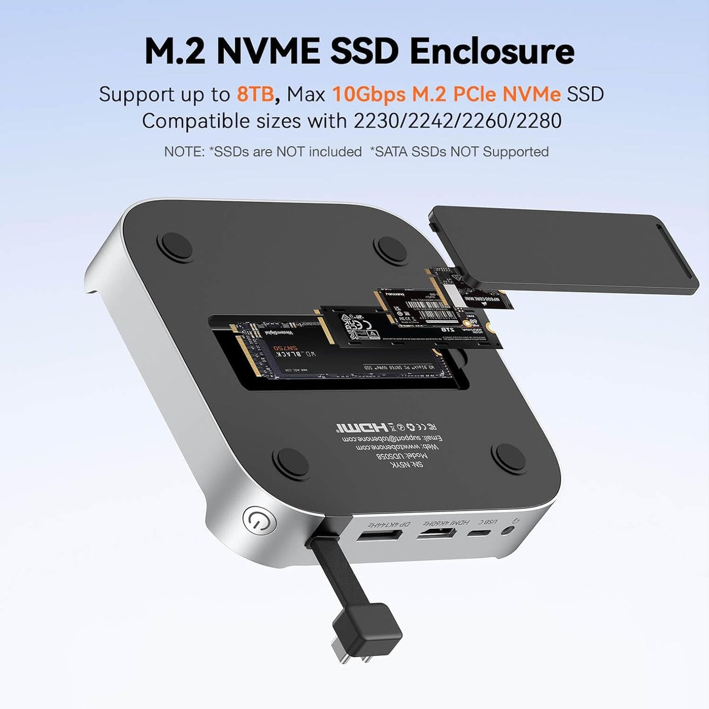 TobenONE 13-in-1 Mac mini M4 Dock with 8TB SSD Enclosure & Power Button | Hub Stand for Mac mini M4/M4 Pro, 4K@144Hz DP, 4K@60Hz HDMI, 5 USB (Max 10Gbps), SD/micro SD, Audio, for Home & Business
