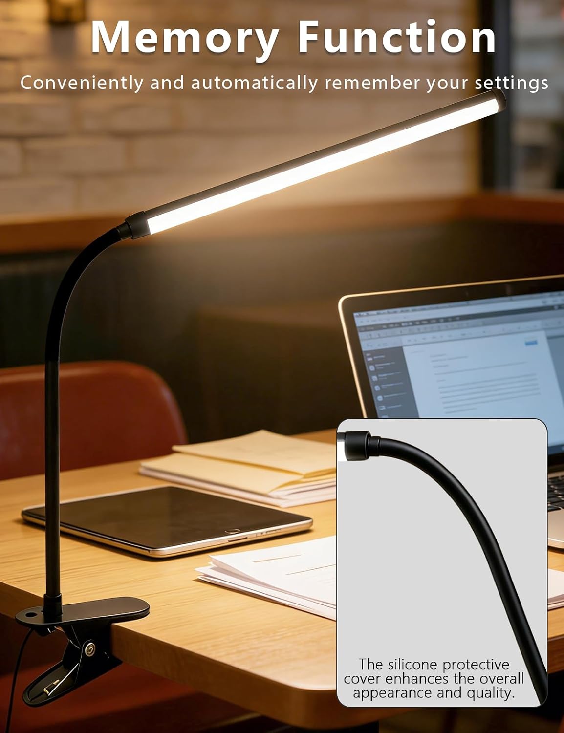 2 Pack Clip On LED Desk Lamp, 3 Lighting Modes 10 Brightness Levels, Flexible Goose Neck Swing Arm Task Lamp, Eye Caring USB Powered Clamp Light for Home Office Study Reading Bedside
