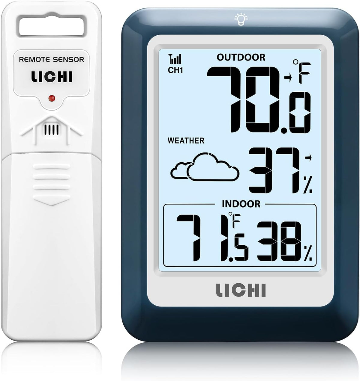 Indoor Outdoor Thermometer Wireless Weather Station, Internal External Thermometer Hygrometer, Home Batteryoperated Temperature Humiditymonitors330 Feet (About 100 Meters) Backlight Display (Black)