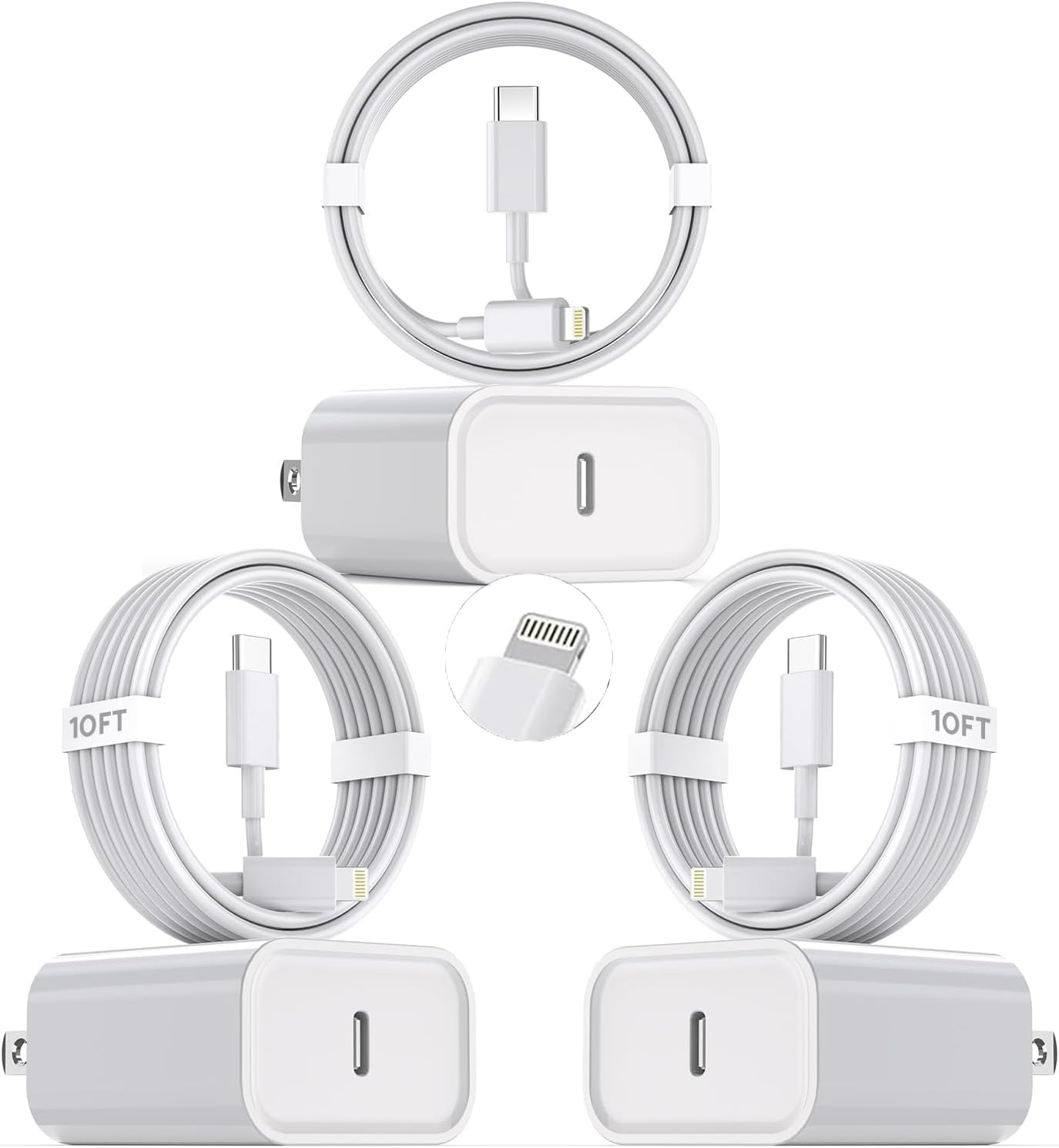 10Foot Fast iPhone Charging Cable,3-Pack Super Fast i Phone Charger USB C Charging Block Wall Charger PD Adapter with 10FT Type C to Lightning Cable Cord for iPhone 14/13/12/11ProMax/XS Max/XS/XR/8/SE