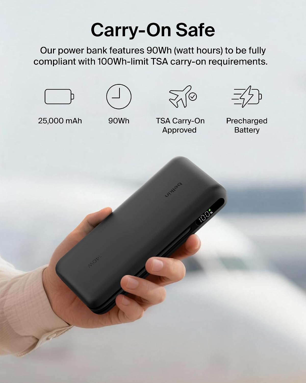Belkin Portable Charger 25K, Power Bank with Integrated USB C Cable, 158W - Fast Charging Laptop Portable Battery Pack for MacBook Pro 14, iPhone 17 Series, iPad Pro, Galaxy S26, & More - Black