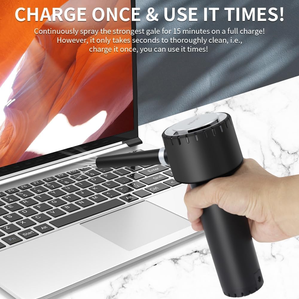 Electric Air Duster, Compressed Air Duster, Portable 45000 RPM Cordless Dust Blower, 6000mAh Battery Air Can Duster, Powerful Computer Keyboard Cleaning Air Spray