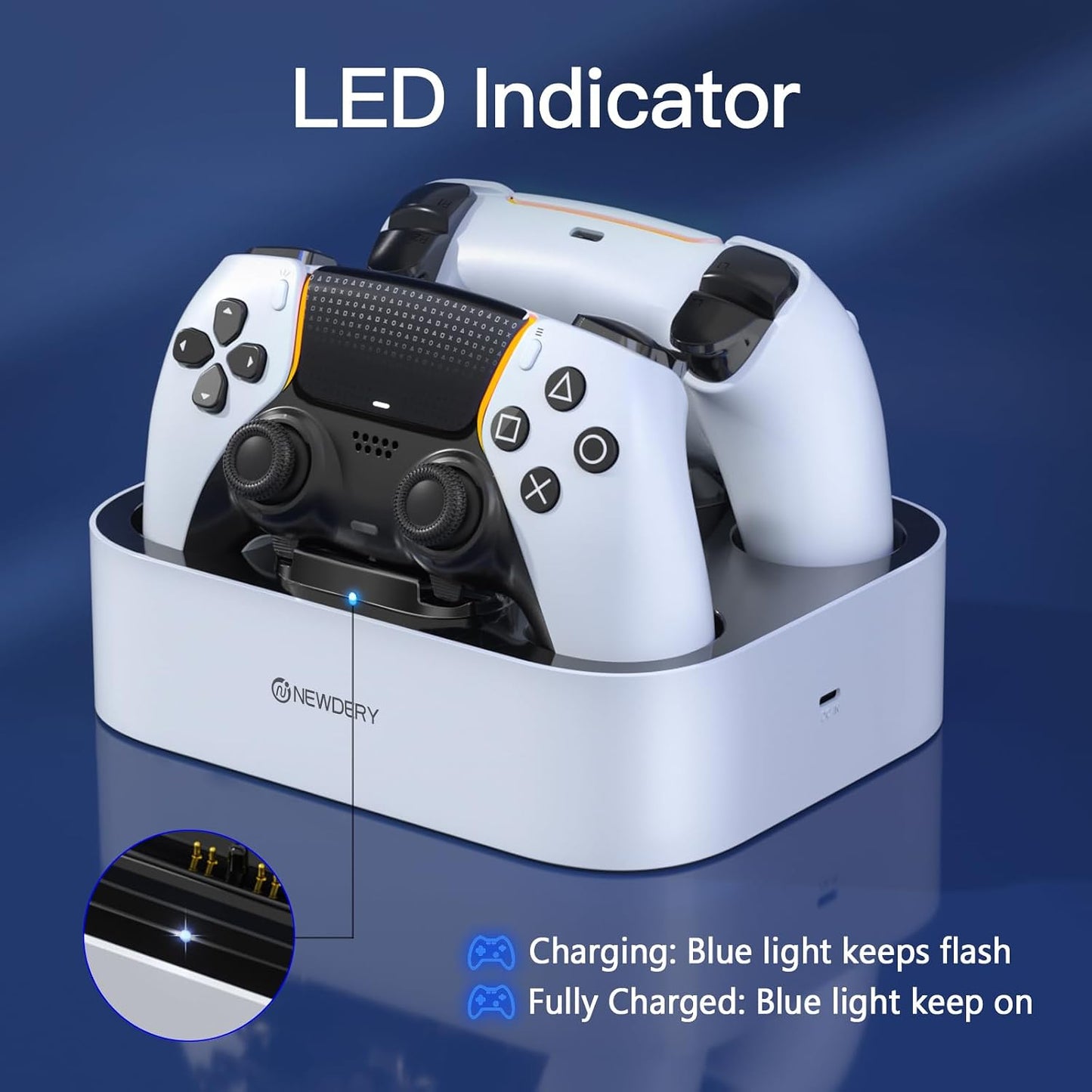 NEWDERY for PS5 Controller Charger Station Compatible with Dualsense Edge | Fast Charging Dock with Led Indicators, Dual Charging Stand for PlayStation 5 & DualSense Edge Controller