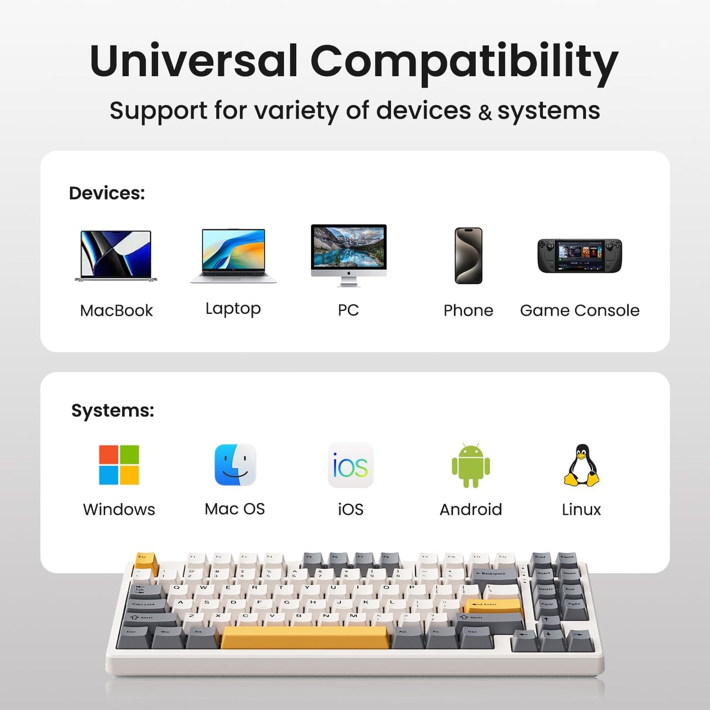 Kisnt KN85 Wireless Mechanical Keyboard, 75% Layout, Bluetooth/2.4GHz/USB-C, Custom RGB Backlit, Hot-Swappable Linear Switch, Creamy Sound for Gaming/Typing (Retro Beige)