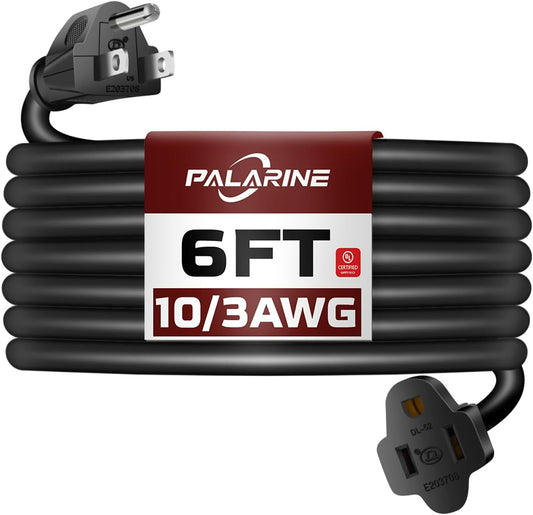 6 Ft Black Outdoor Extension Cord, 10 Gauge Heavy Duty