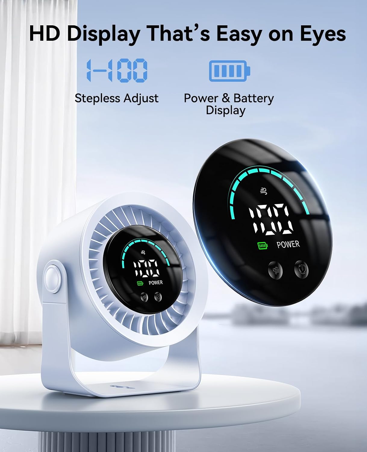 DIGIX Portable Desk Fan, 100 Speeds, 360° Rotation, USB Rechargeable | Quiet LED Display Table Fan with Wall Mount Design. Small Personal Cooling Fans for Home, Bedroom, Office & Travel, Blue