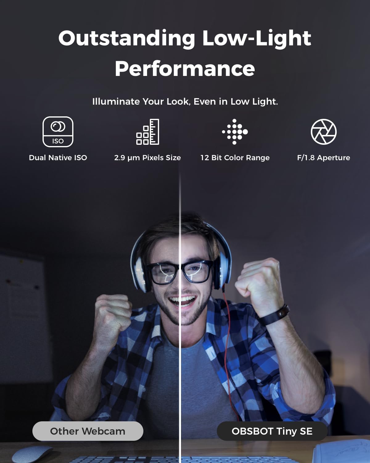 OBSBOT Tiny SE 1080P 100FPS Webcam for PC, AI Tracking PTZ Streaming Camera | 1/2.8" Sensor, Gesture Control, Dual ISO, Staggered HDR, Web Camera for Desktop Computer, Laptop, Meeting, Video Calls, etc.