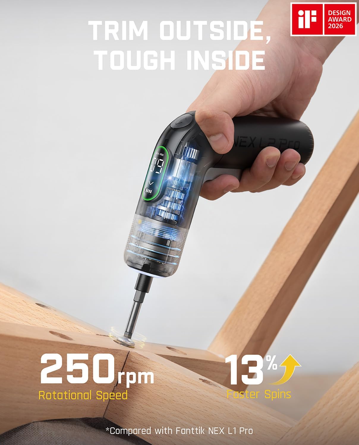 Fanttik L2 Pro Electric Screwdriver set, Cordless Screwdriver | 20 Bits, Max 6N·m Torque, Digital Screen, Variable Speed, 2000mAh Rechargeable Battery, Tech Tool for DIY Enthusiasts