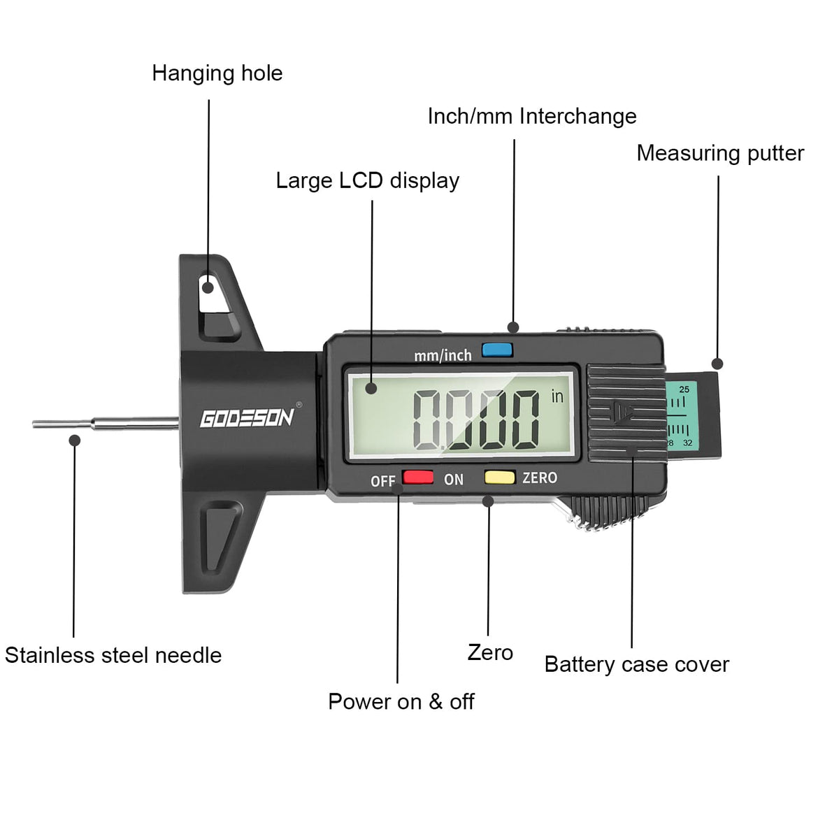 Tire Tread Depth Gauge,Digital Tire Tread Depth Gauge in 1Inch/25.4mm with Color-Coded Bar, Easy Read Tire Depth Gauge for Cars, Trucks, Motorcycles