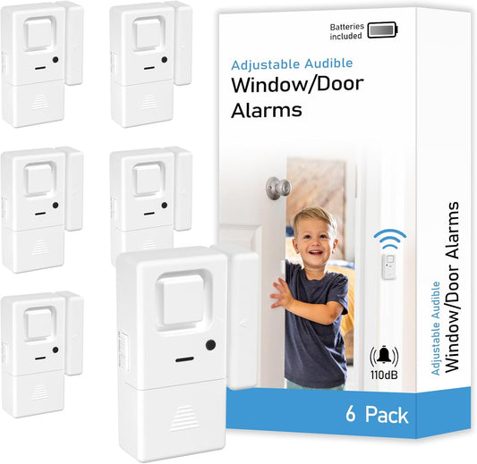Door Window Alarms - 6 Pack - Adjustable Volume, Chime/Alarm, Wireless, Door Window Alarm Sensor for Home Security, Kids Safety, Door Open Alert Security Alarm for Home, Apartment and more, by Rosmila