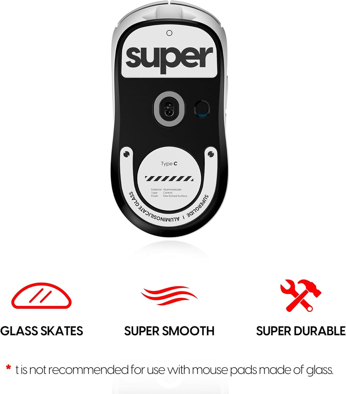 Superglide Glass Mouse Skates for Logitech G Pro X Superlight 2 - Ultra Smooth Glide, Durable Glass Mouse Feet (Type-C, White)