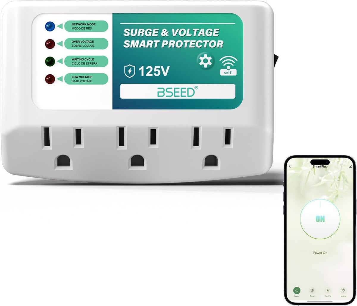 BSEED WiFi Smart Plug, 3 Outlet Surge Voltage Protector with Light Indicator, APP Control, Energy Monitoring, Wall Mount Power Suppressor for Refrigerator/TV/PC, 125V/1875W, FCC Listed,1 Pack