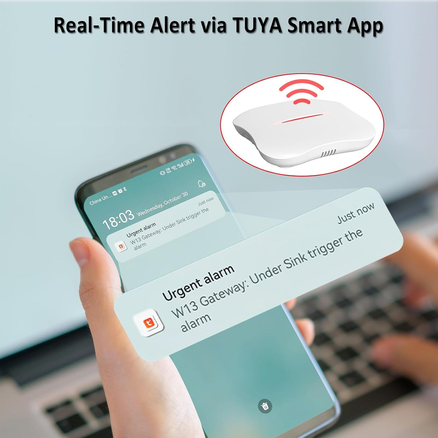 Bundle:WiFi Water Leak Detector for Home with App Notification, 1 Gateway + 10 WD61 Sensor, 120dB Water Flood/Drip Alarm for Basement/Kitchen/Bathroom/Toilet/Laundry Room,Sink/Drain/Pipe Leakage Alert