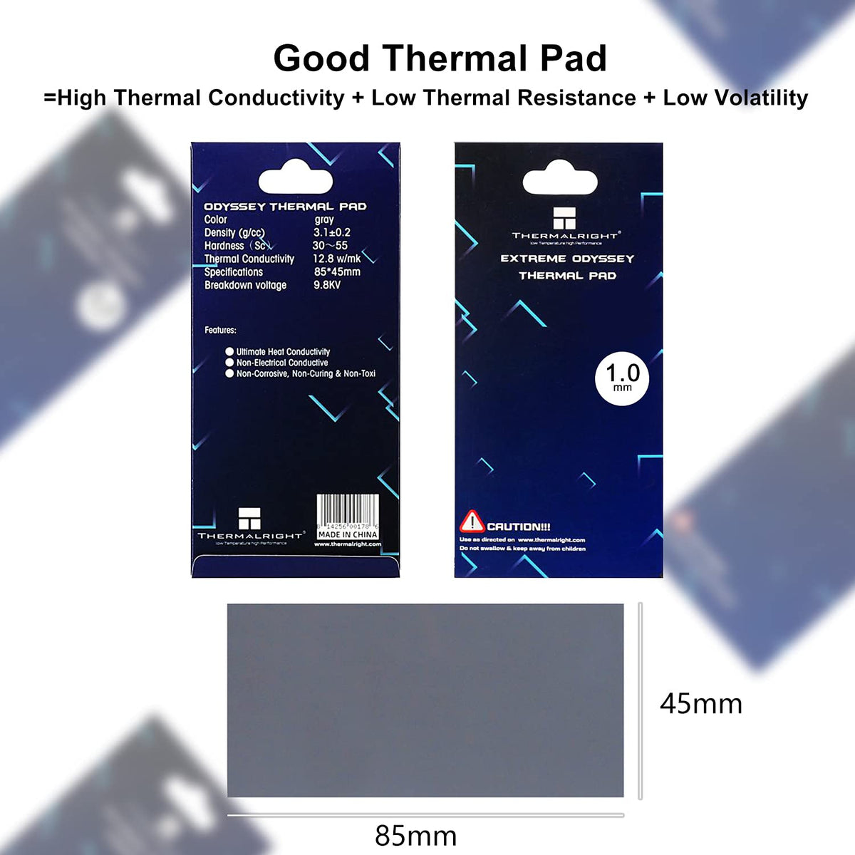 Thermalright Thermal Pad 1mm 12.8 W/mK, 85x45x1.0mm, Non Conductive Heat Resistance, Odyssey Silicone Thermal Pads for PC PS5 PS4 Laptop Heatsink CPU/GPU/CPU/SSD/VRAM/LED Cooler