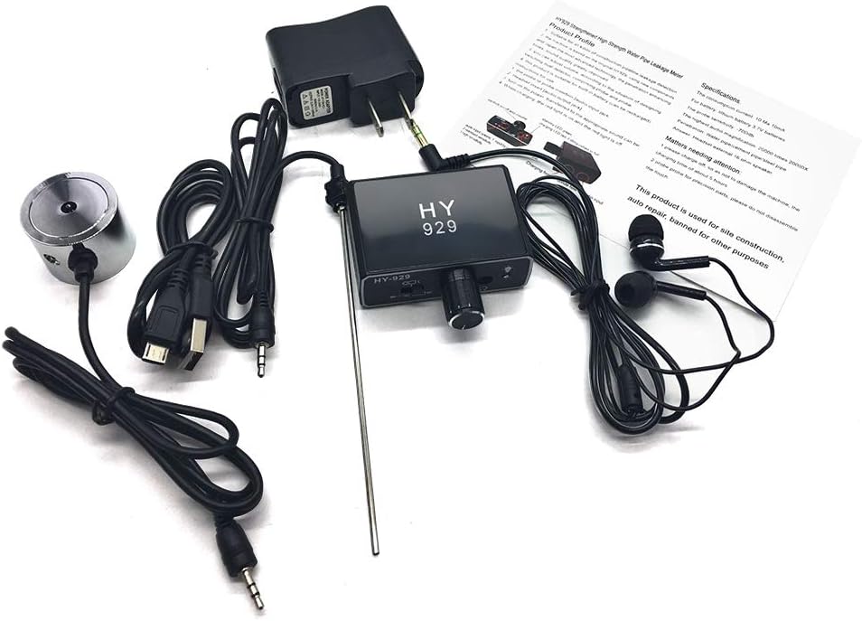 Water Pipe Leakage Detector, Water Leak Detection Tool, Underground Water Pipe Leakage Monitor Tester Kit with Dual Probes Earphone, High Sensitivity Water Pipeline Locator Accessory Kit