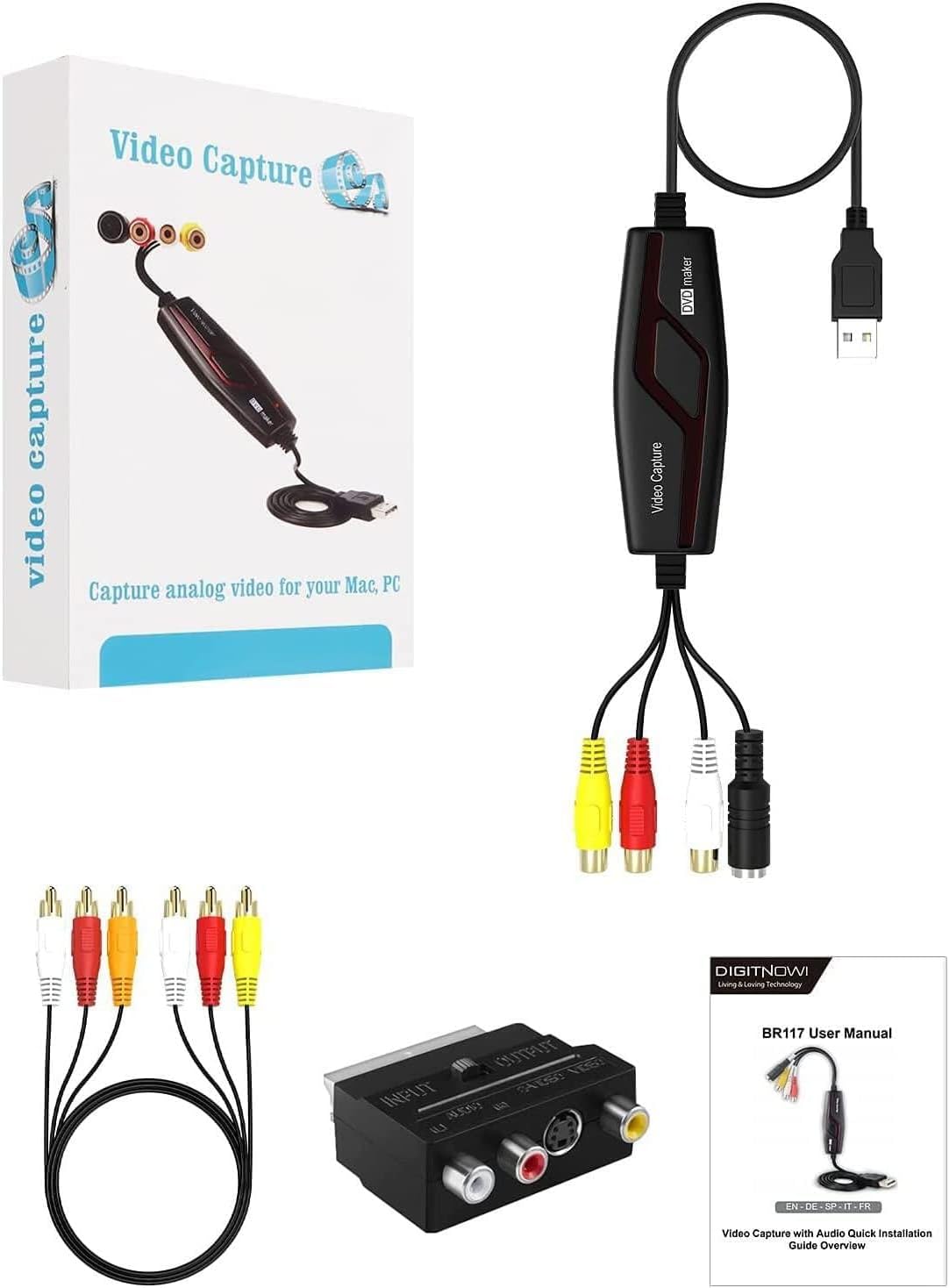 VHS to Digital Converter,Video Capture Card Device,VHS VCR Hi8 Mini DV to Mac Digital Converter,RCA to USB Video Converter for PC TV Tape Player Camcorder,MAC Windows Vista Compatible