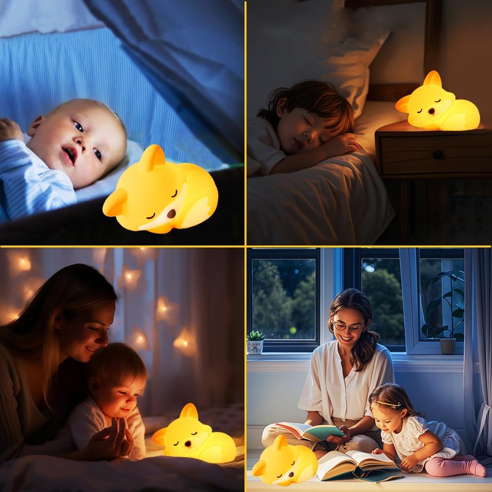 S NMT Cute Silicone Fox Night Light for Kids, Rechargeable Sleeping Nursery Nightlights with Timing Function for Christmas Gift, Dimmable Beside Decoration Lamp