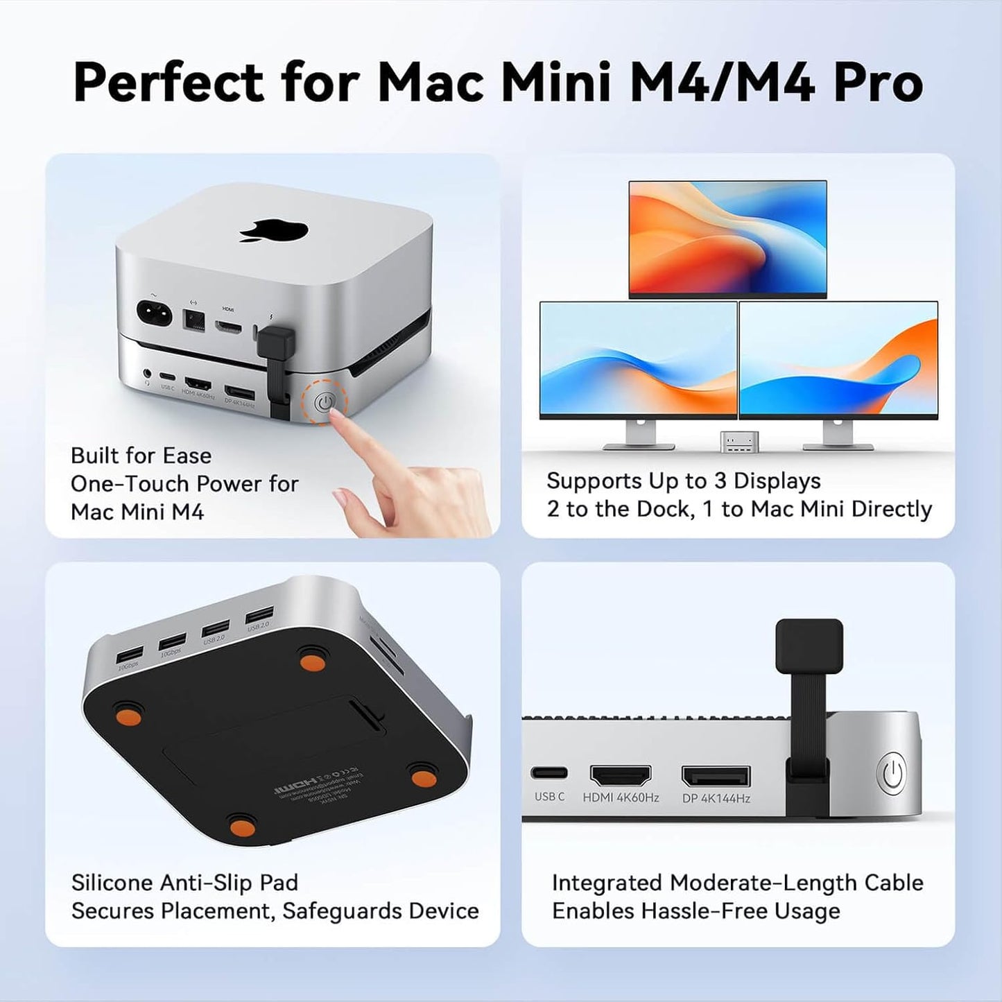 TobenONE 13-in-1 Mac mini M4 Dock with 8TB SSD Enclosure & Power Button | Hub Stand for Mac mini M4/M4 Pro, 4K@144Hz DP, 4K@60Hz HDMI, 5 USB (Max 10Gbps), SD/micro SD, Audio, for Home & Business