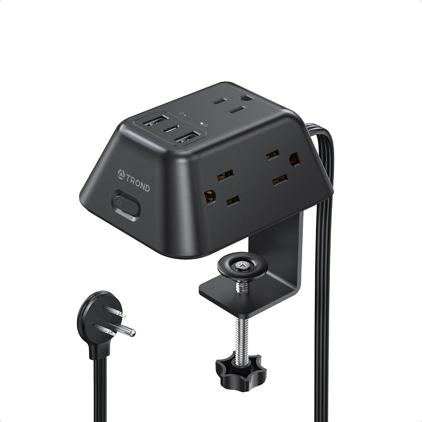 TROND Desk Clamp Power Strip with 5 AC Outlets and 3 USB Ports, Black | Desk Mount Charging Station, Fit 1.97in Tabletop Edge Thick, 1440J, 6FT Extension Cord, for Home Office Gaming Accessories