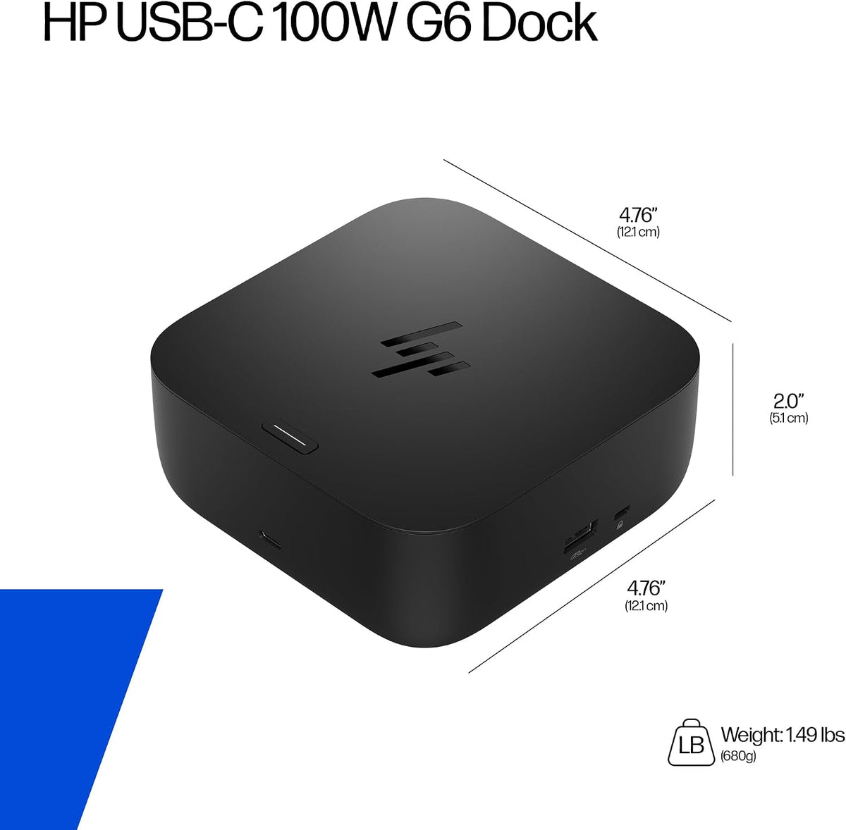 HP USB-C 100W G6 Dock (9X3V1U) - for Display Screen, Notebook - Charging Capability - 120 W - USB Type C - 5 x Ports - 3 x Type-A Ports - -A - 2 - - - - 1 RJ-45 - Network (RJ-45) - 1 HDMI - HDMI - 2 D