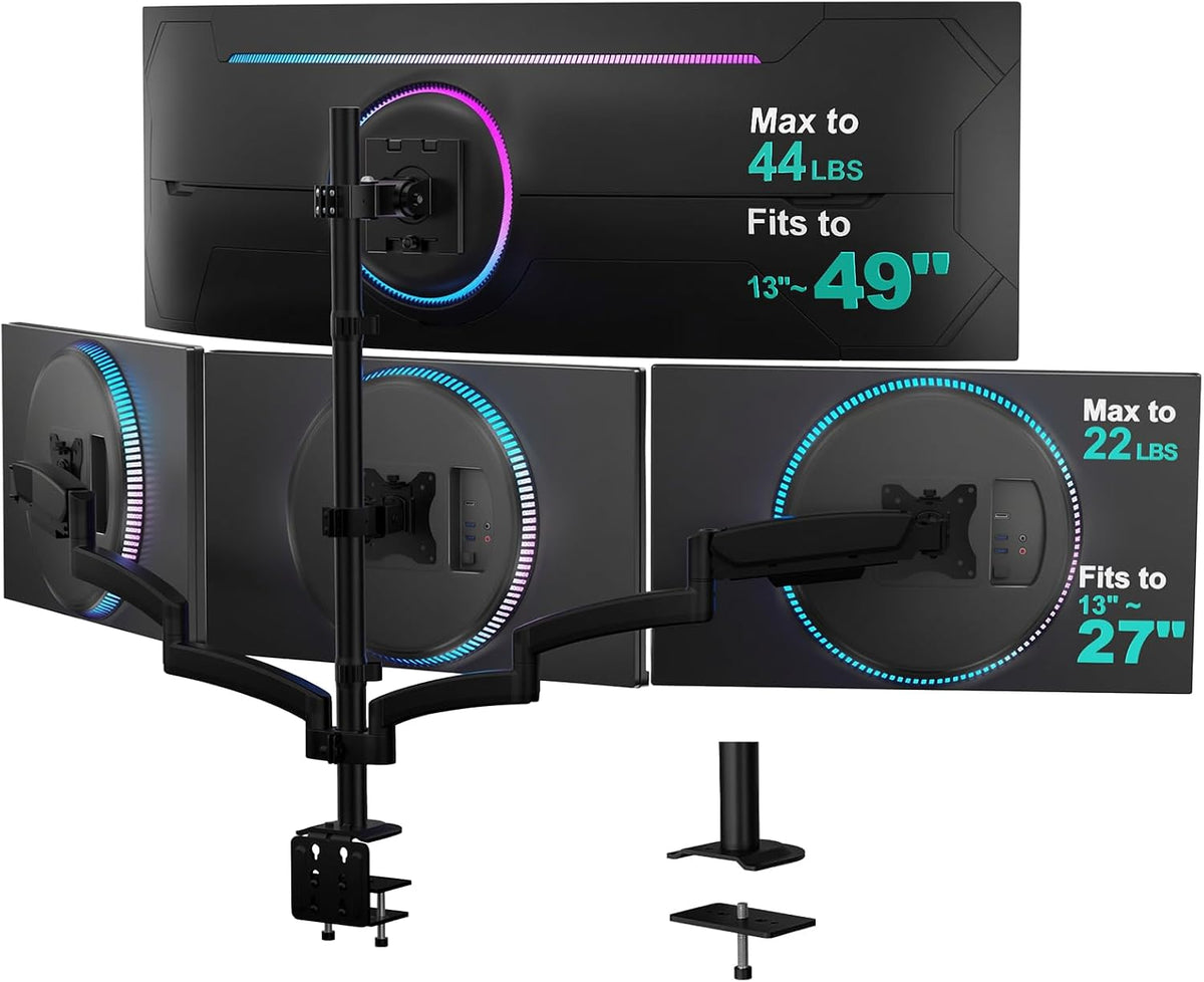 WALI Stacked Triple Monitor Mount for 13-27 inch Screens, 19.8 lbs per Arm