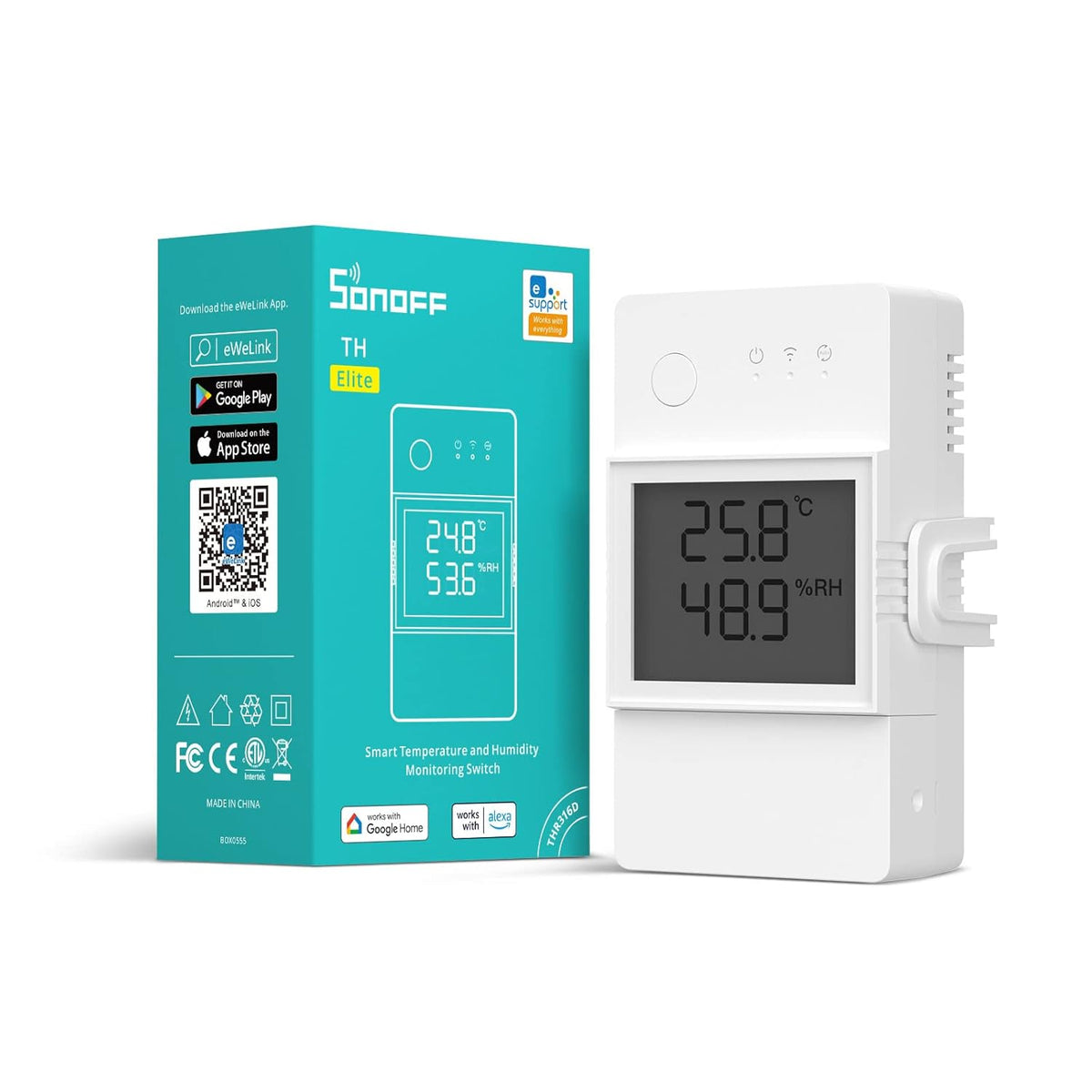 SONOFF THR316D Elite 16A Smart Switch with Temperature and Humidity Monitoring with LCD Screen, Compatible with Alexa/Google Home/IFTTT.