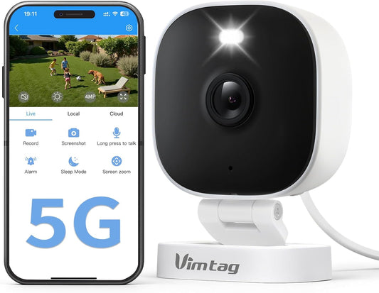 VIMTAG Security Camera Outdoor Indoor, 2.5K Cameras for Home Security Pet/Dog, Color Night Vision, Baby Monitor, Motion Activated Spotlight/Siren, IP66,2-Way Audio, Cloud/512G TF Card Storage,Plug-in