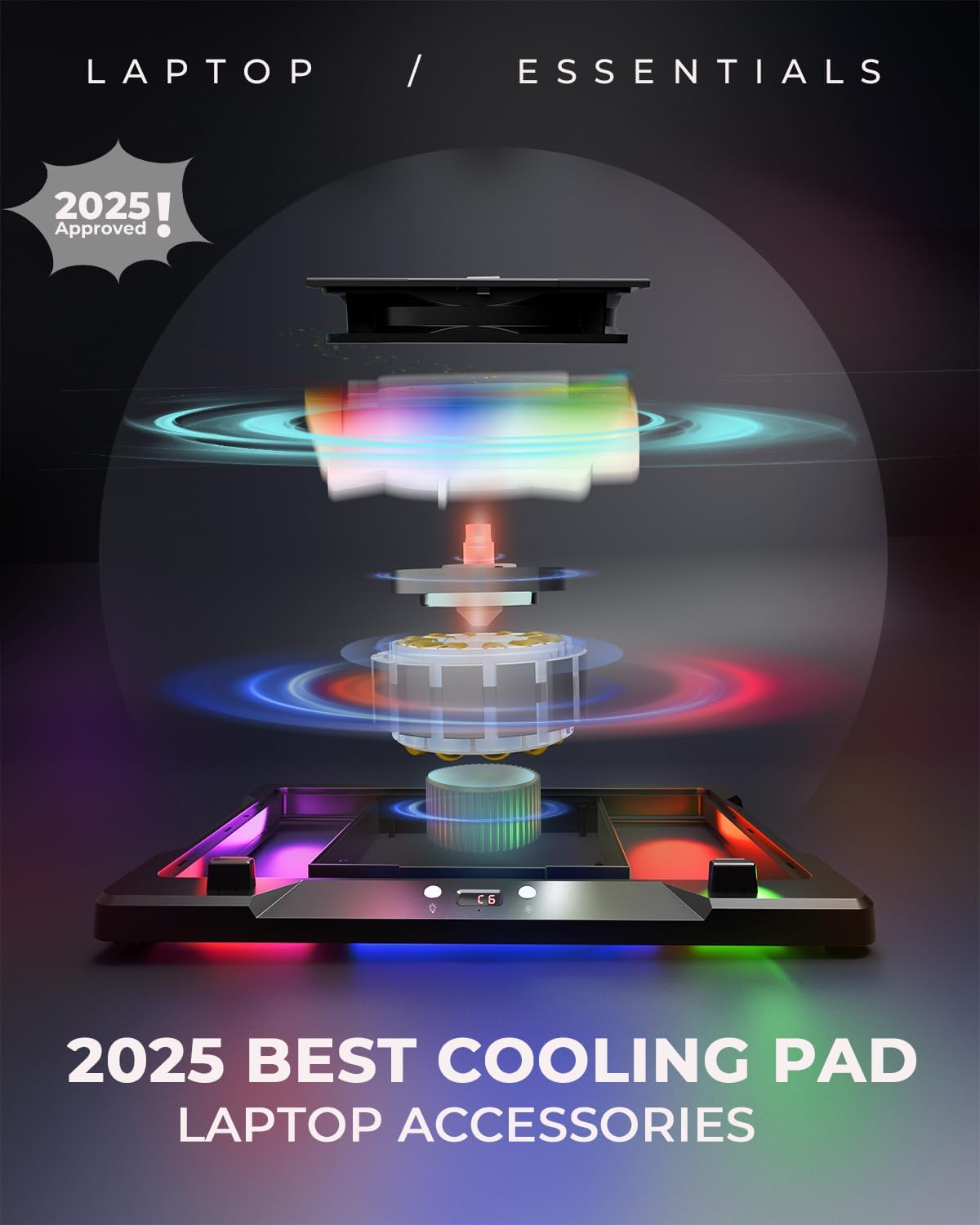 DEPGI Laptop Cooling Pad, Laptop Cooler Stand with 5.5" Movable Fan Easy to Clean, Auto Temp Sensor & 3-Speed Manual Control, Ultra Quiet ≤40dB for 14–17.3 Inch Laptops，Black