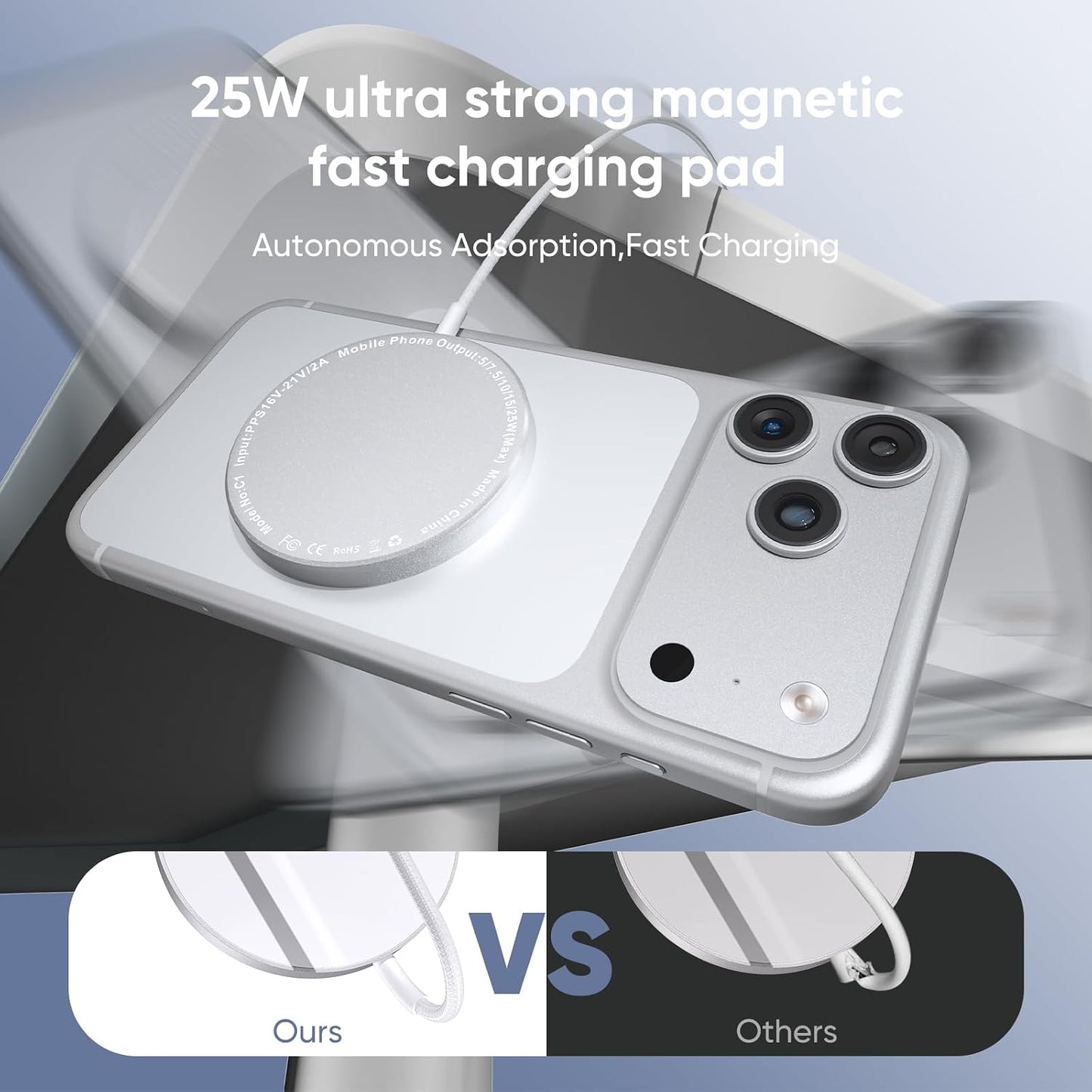 MagSafe Charger 2 Pack 25W Magnetic Wireless Charger Fast Charging Pad | Two magnetic charging pads with braided USB C cables, compatible with iPhone 17/16/15/14/13/12 and AirPods 4/3/2/Pro