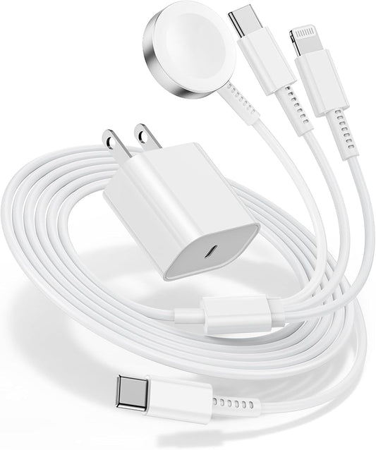 for Apple Watch Charger Fast Charging,3 in 1 Multi Chargers Cable with 20W USB C Charger, iWatch Charger Cord 6FT for iWatch Series Ultra 3/2/SE 3/11/10/9/8/7/6/5/4/iPhone17 15 16 Pro Max/14/13/12/11