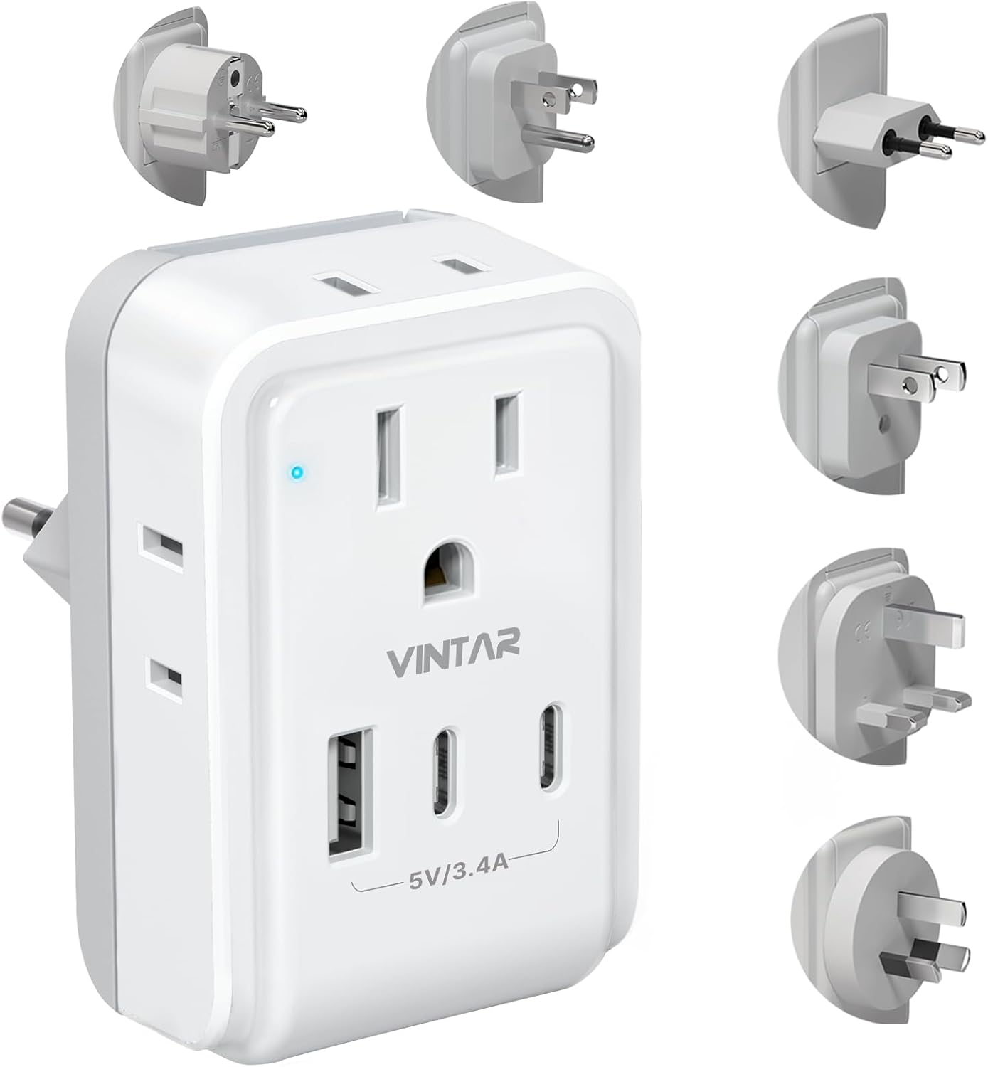 VINTAR Universal Travel Adapter Kit, Type A,C,G,D,I,M Detachable Plug | 7 in 1 International Power Adapter with 4 Outlets 3 USB(2 USB-C), Travel Adaptor Worldwide for US EU UK India South Africa