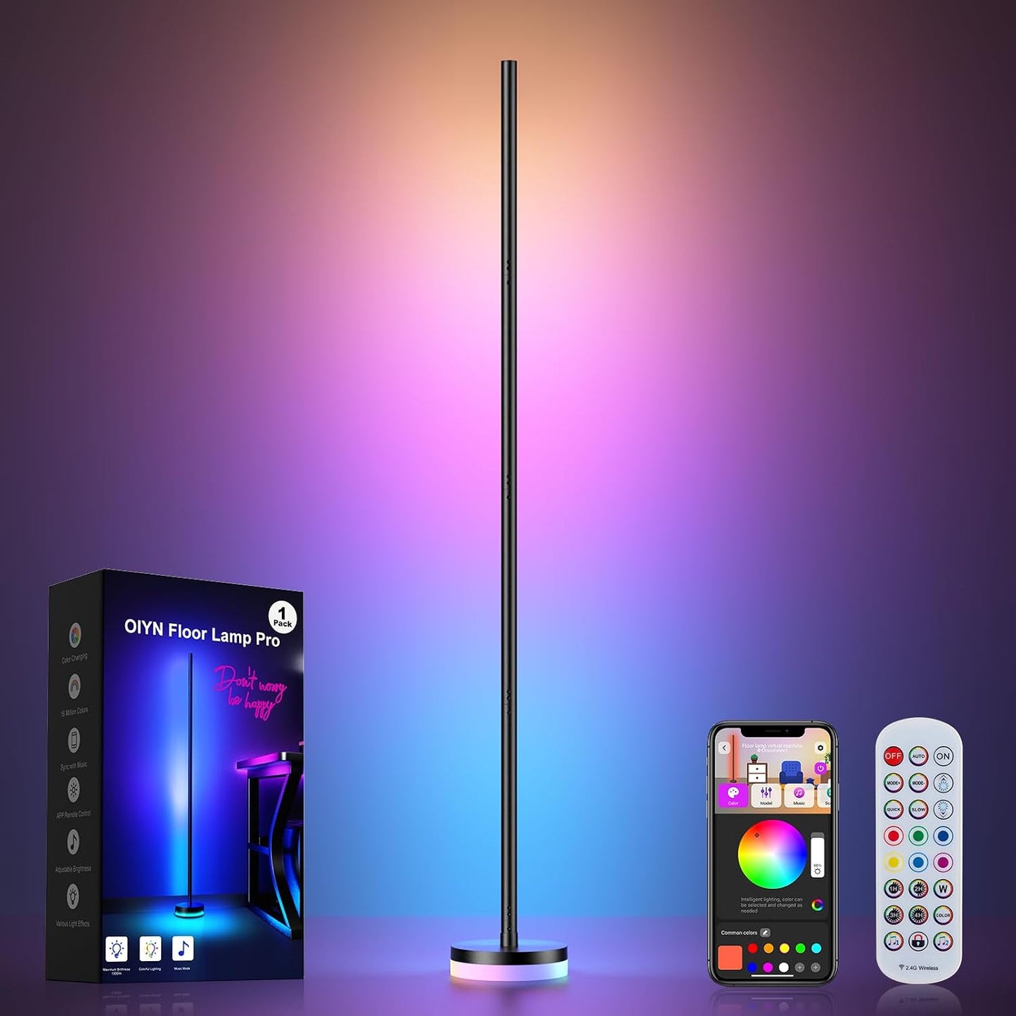 OIYN Corner Floor Lamp 2 Pack,RGBICW LED Corner Lamp with 1300lm Smart Modern Floor Lamp,App & Remote Control,Music Sync,Color Changing Standing Lamp for Bedroom Living Room and Gaming Rooms