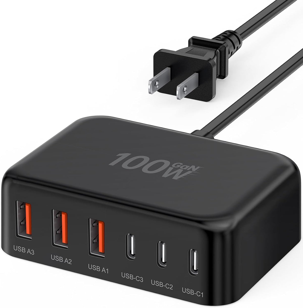 USB Fast Charger Block 50% Smaller 100W Max 6-Port GaN USB Charging Station